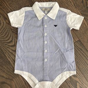 Like new! Baby boy ARMANI 9M onesie dress shirt! Cute! Save!!!